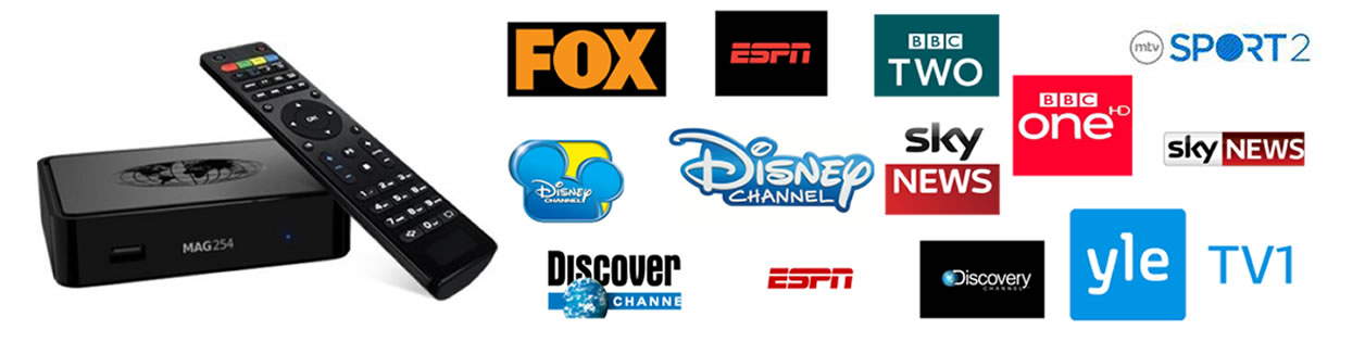 Logotipos de diferentes cadenas: Fox, BBC, Sky News, etc.